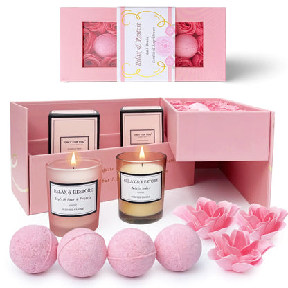 Empire Scented Candles & Bath Bombs Set Gifts for Women Birthday Gifts for Her 20pcs Set Gifts for Her Birthday Gift for Women with Rose Scented Soap Flowers